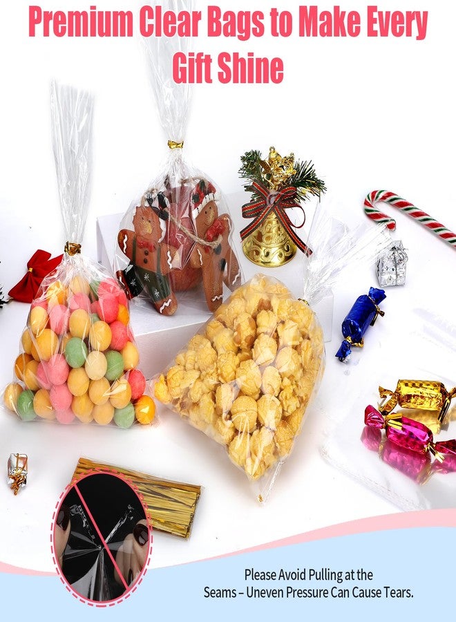 Bonison 100 Pcs Cellophane Treat Bags - 6x10 Inch Clear Cookie Flat Bags Plastic Candy Goodie Bag With Twist Ties, No Gusset for Cookies, Candy, Snacks, Party Favors - Image 5